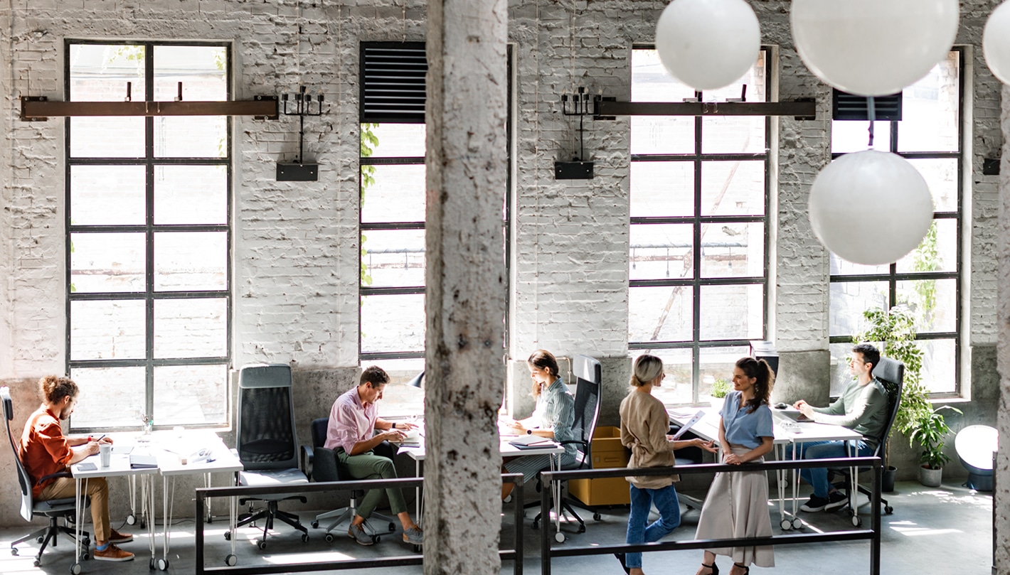 Employees working in coworking space