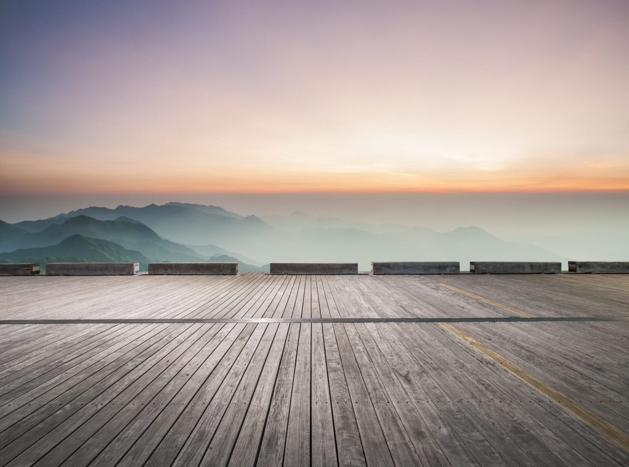 empty wooden board front of mountain ranges,China,Asia.